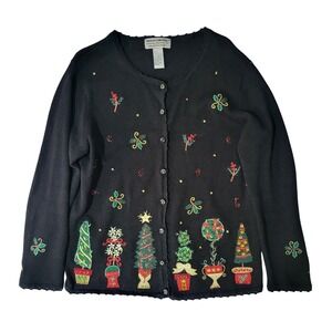 Vintage Heirloom Collectibles Christmas Cardigan Sweater Small Holiday Topiary